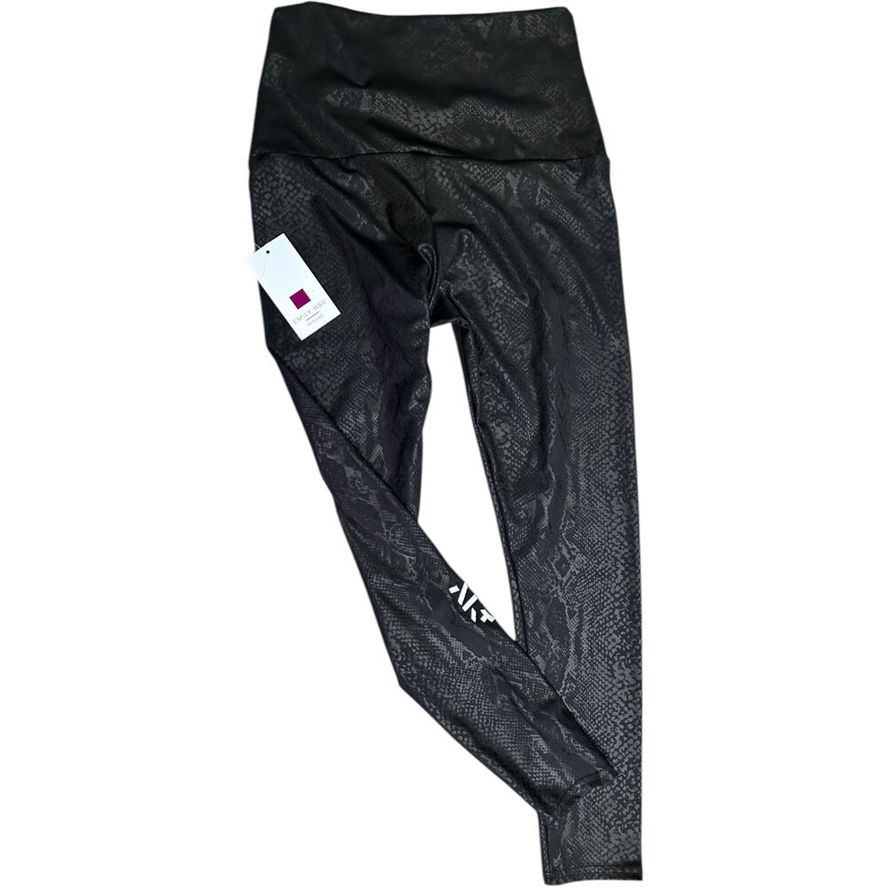 NWT Emily Hsu $80 Black Embossed Snake AKT High Waist 7/8 Leggings Sz Large